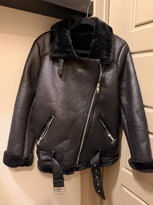 Black Faux Shearling Moto Coat thumbnail 1