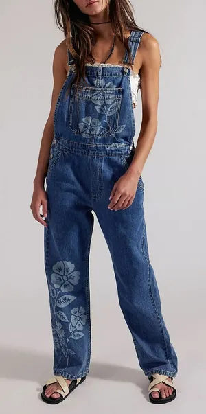 Free People We The Free Ziggy Printed Overalls in Ocean Blue Combo NWT thumbnail 1