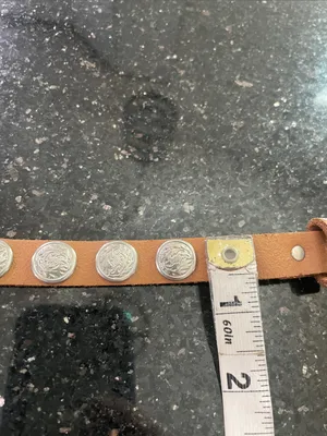 Brown Leather Silver Concho Coin Skinny Belt Women’s Size S/M thumbnail 6