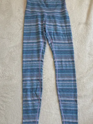 Lululemon Women’s Wunder Under Leggings Size 6 High Rise Blue Purple Stripes Gym thumbnail 2