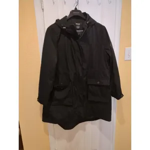 DKNY Womens Water Resistant Black Raincoat Hooded Parka Jacket, Size XXL thumbnail 7