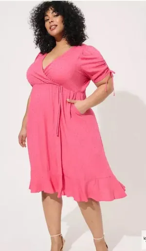 Torrid Midi Swiss Linen Surplice Dress Honeysuckle Pink 2X Valentines Day thumbnail 1