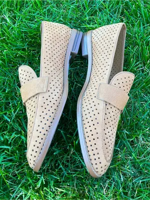 Franco Sarto Light Tan Perforated Suede Slip-On Loafers 🌸🌸 thumbnail 3