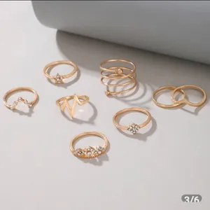 Boutique Gold Rhinestone Stacking Midi Finger Multi Size 8pc Ring‎ Set NEW thumbnail 7
