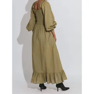 Cleobella‎ Lennox Ankle Dress Olive Green Smocked Cotton Maxi XS thumbnail 2