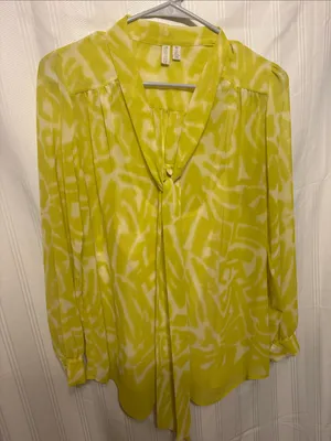 Madison Yellow and White Tie-Neck Blouse thumbnail 1