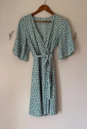 SHEIN Wrap Dress in Mint Green with White Spot Print thumbnail 1