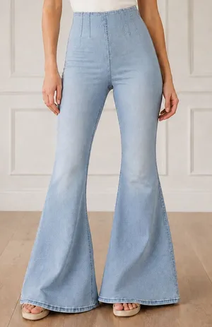 American Eagle Jeans Women Sz M High Waist Stretch Flare Light Wash Bell Bottom thumbnail 1