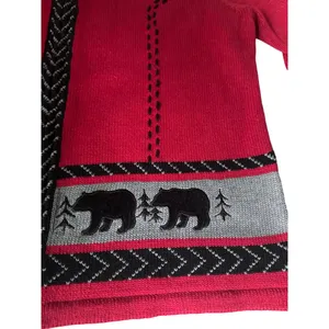 Timberlea Women's Red Black‎ Bear Motif Cardigan Sweater XL thumbnail 8