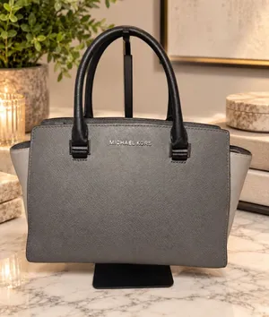 Michael Kors Gray & Black Saffiano Leather Medium Satchel thumbnail 1