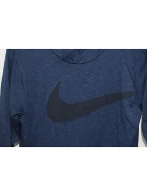 Nike Dri-Fit L Hoodie Women's Navy Blue Heathered Big Swoosh Logo Pullover thumbnail 6