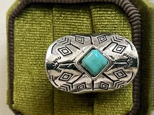 Bohemian/Aztec Blue Turquoise Stainless Steel Silver Statement Ring Size 6 thumbnail 2