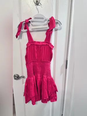 NWT Chelsea & Violet Fuchsia Tie-Shoulder Smocked Waist Romper thumbnail 2