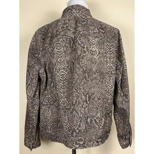CHAPS Women 1X Snake Print Denim Jacket Brown Tan Reptile Stretch Jean Coat Plus thumbnail 2