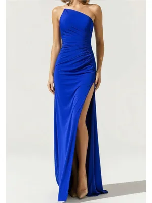 JOVANI Asymmetric Strapless Neck Gown 26166, Royal Blue, 4 (US) thumbnail 2