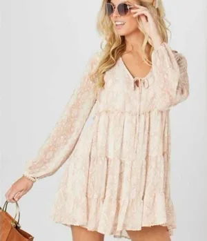 Altar’d State Woman’s Pink & White Snake Print Lightweight Tiered Dress Size M thumbnail 1