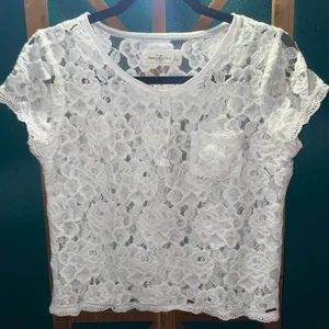 Abercrombie & Fitch White Floral Lace Blouse thumbnail 1