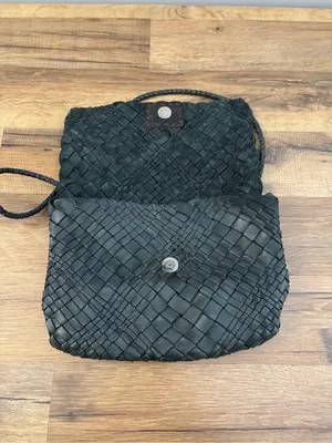 House 2401 Woven Leather Crossbody Purse Bag Dark Green Made in Italy thumbnail 8