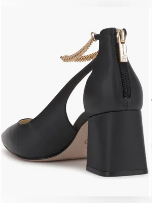 NWOB Jessica Simpson Black Leather Chain-Ankle Block Heel Pumps Size 5 thumbnail 5