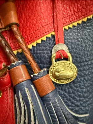 Rare Vintage DOONEY & BOURKE Teton AWL Lipstick Red Navy Yellow Leather Backpack thumbnail 16