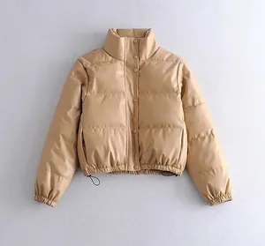 Small crop puffer beige Carmel warm winter coat jacket big Nwot Tan thumbnail 10