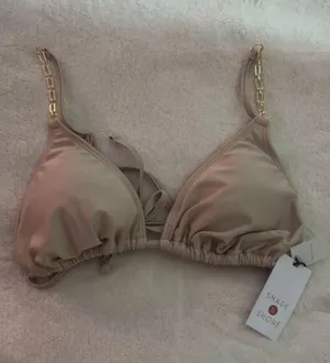 Light brown and gold chain straps bikini top thumbnail 1