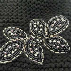 Black knit beanie with bedazzled accent thumbnail 2