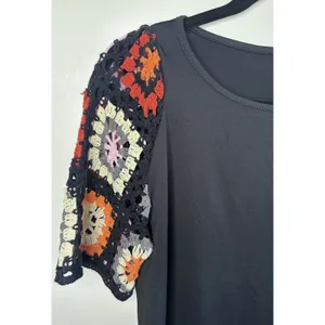 Women's Crochet Top Size‎ S Bell Sleeve Boho Cottage Craftcore Granny Square thumbnail 3