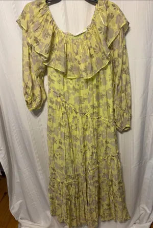 Astr Floral Yellow and Gray Tiered Maxi Dress thumbnail 1