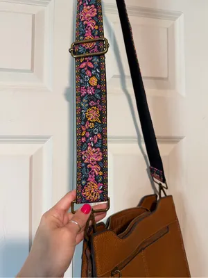 Women’s Tan Crossbody Bag with Floral Adjustable Strap thumbnail 5