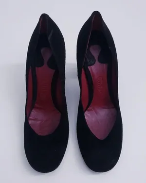 Chloe Chunky Block Round Toe Suede Heels thumbnail 2