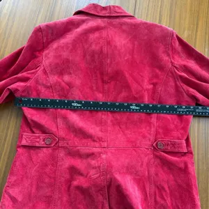 Y2K Vintage Suede Chore Jacket Deep Cherry Red Leather Coat Boho Western Utility thumbnail 8