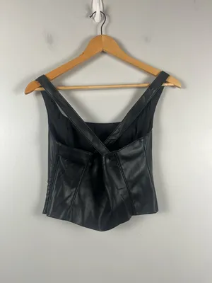 Abercrombie & Fitch Faux Leather black crop top size small thumbnail 2