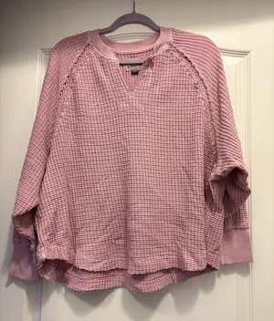 American Eagle Big Hug V-Neck Waffle Sweatshirt Oversized, XS thumbnail 1