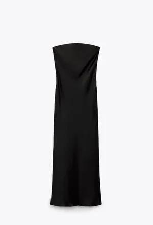 Zara Elegant Black Strapless Satin Midi Evening Dress thumbnail 5