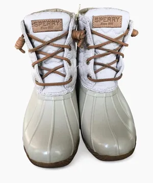 Sperry Women’s Saltwater Chevron Quilt Duck Boots Ivory Size 7.5 thumbnail 1