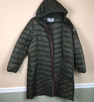 Harvey & Jones Women's Olive Green Nylon Long Line Hooded Puffer Coat thumbnail 9