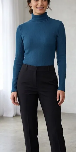 Lularoe Blue Ribbed Mock Neck Lightweight Knit Long Sleeve Size S thumbnail 1