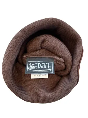 VON DUTCH Patcher Beanie Embroidered Pink Patch Velvet Brown One Size NEW thumbnail 5