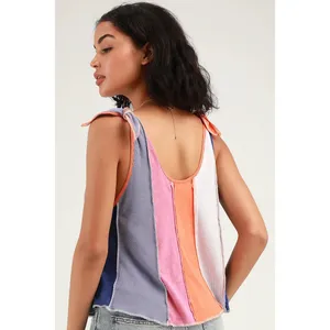 We The Free Free People Carousel Patchwork‎ Tank Top Multi Color Tie Shoulder LG thumbnail 2