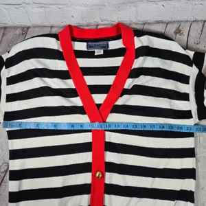 Norton McNaughton Petites‎ Black White Red Striped Button Front Cardigan Sweater thumbnail 8