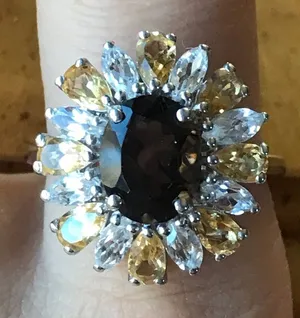 Natural Smoky Quartz Sterling Silver Cocktail Ring Size 9 thumbnail 1