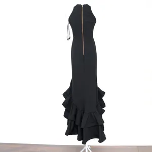 Betsy & Adam. Arielle Scuba‎ Crepe Ruffle Slit Gown. thumbnail 3