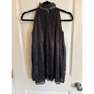 Lauren Ralph Lauren Black Metallic Cold Shoulder Blouse Accordion‎ Plissé Small thumbnail 4