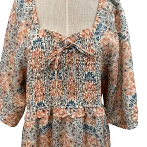 Ivy City Co. Nora Maxi Dress Floral Print Smocked Orange Blue‎ Plus Size 1X thumbnail 6