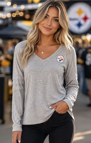 National Football League Pittsburgh Steelers Gray Lace Up Back Long Sleeve Game Day Top thumbnail 1