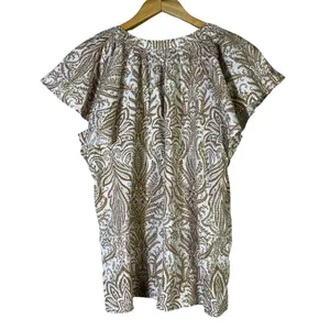 LOFT Floral Flutter Sleeve V-Neck Top Brown Cotton Tropical Boho Coastal Size M thumbnail 5