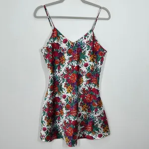 Vibrant Retro Floral Print Mini Slip Dress Chemise Nightie‎ Spaghetti Straps thumbnail 2