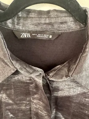 Zara Shiny Charcoal Black Satin Button-Up Shirt thumbnail 5