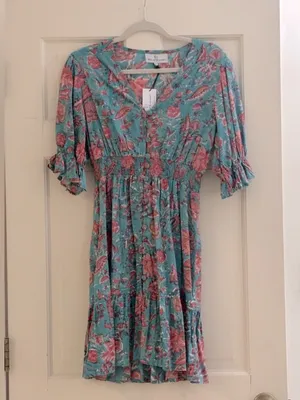NWT The Fox and The Mermaid Bohemian Chameli Short Dress in Teal Size Large thumbnail 3